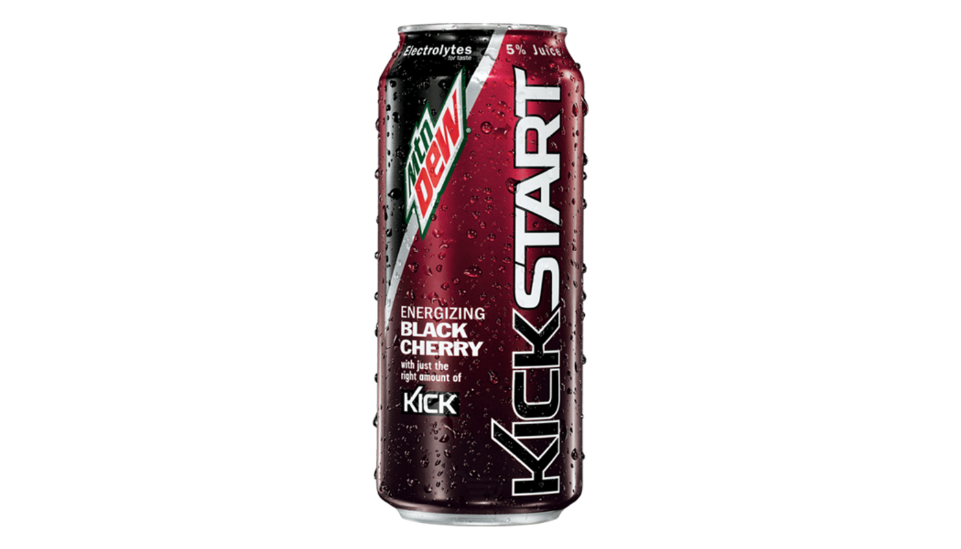 Order Mountain Dew Kickstart Flavored Energizing Black Cherry 16 oz Can food online from Ocean Liquor store, South Pasadena on bringmethat.com