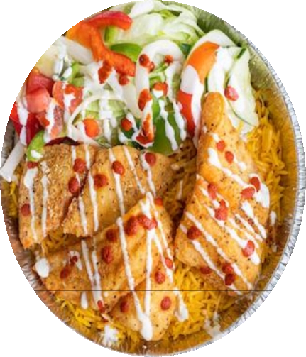 Order Halal White fish over Rice w/Salad food online from The Greek Express store, West Chester on bringmethat.com