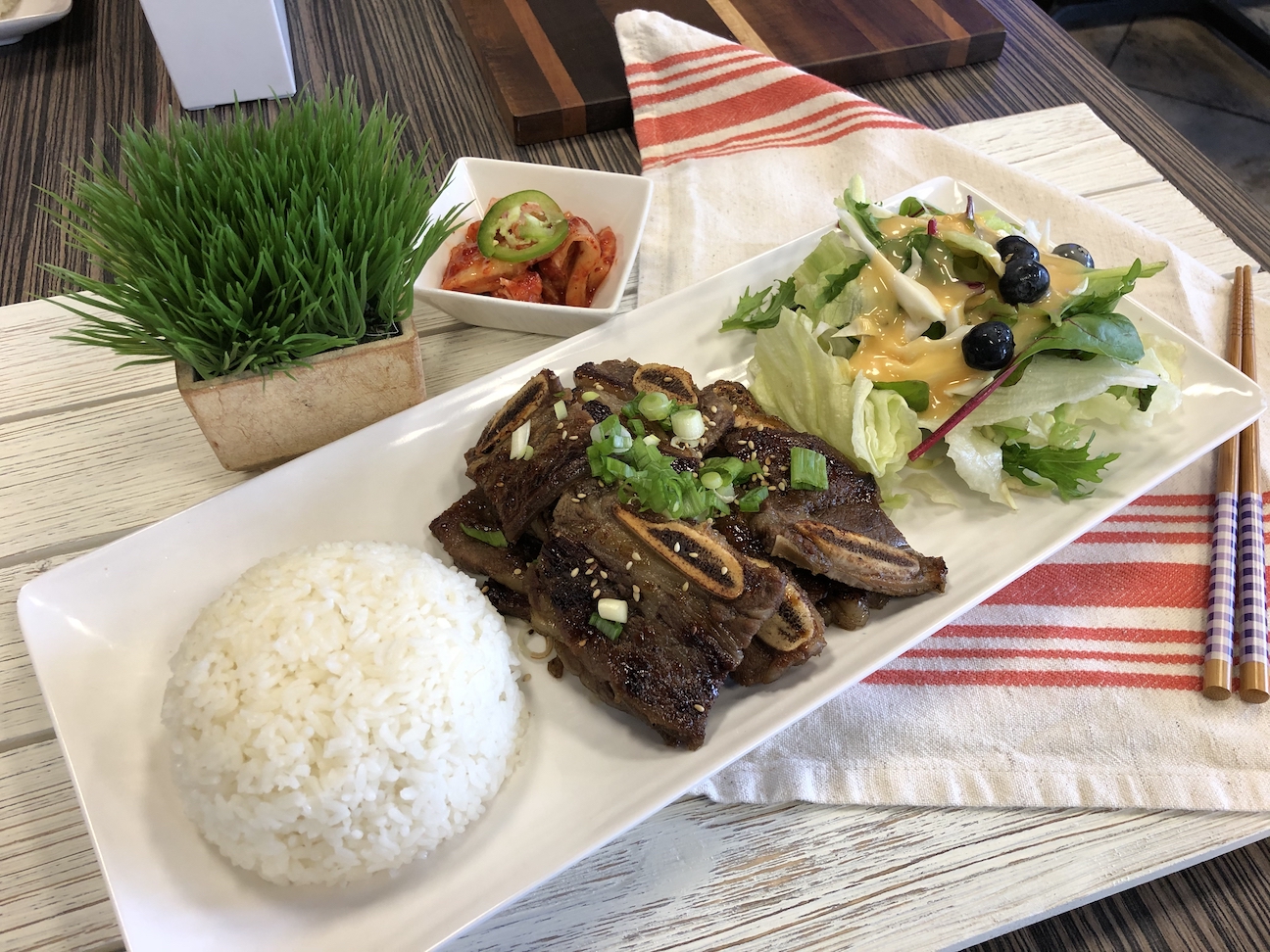 Order Premium L.A. Galbi Plate food online from Soo Ja Fusion Bistro store, Fremont on bringmethat.com