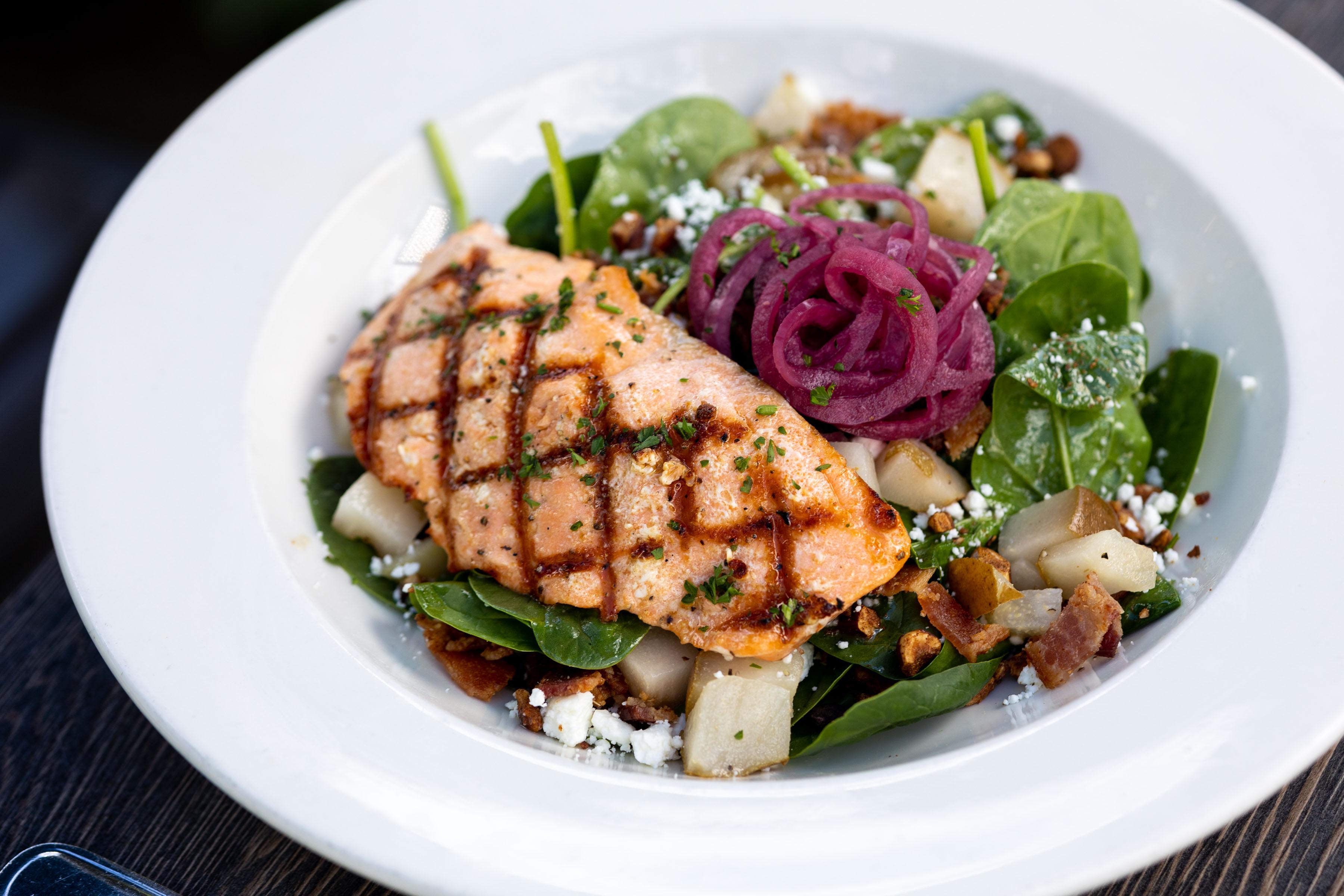 Order Wild Salmon Spinach Salad food online from Cafe Murrayhill store, Beaverton on bringmethat.com