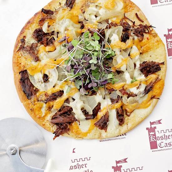 Order 9" Pulled Beef Pizza food online from Kosher Castle store, Monsey on bringmethat.com