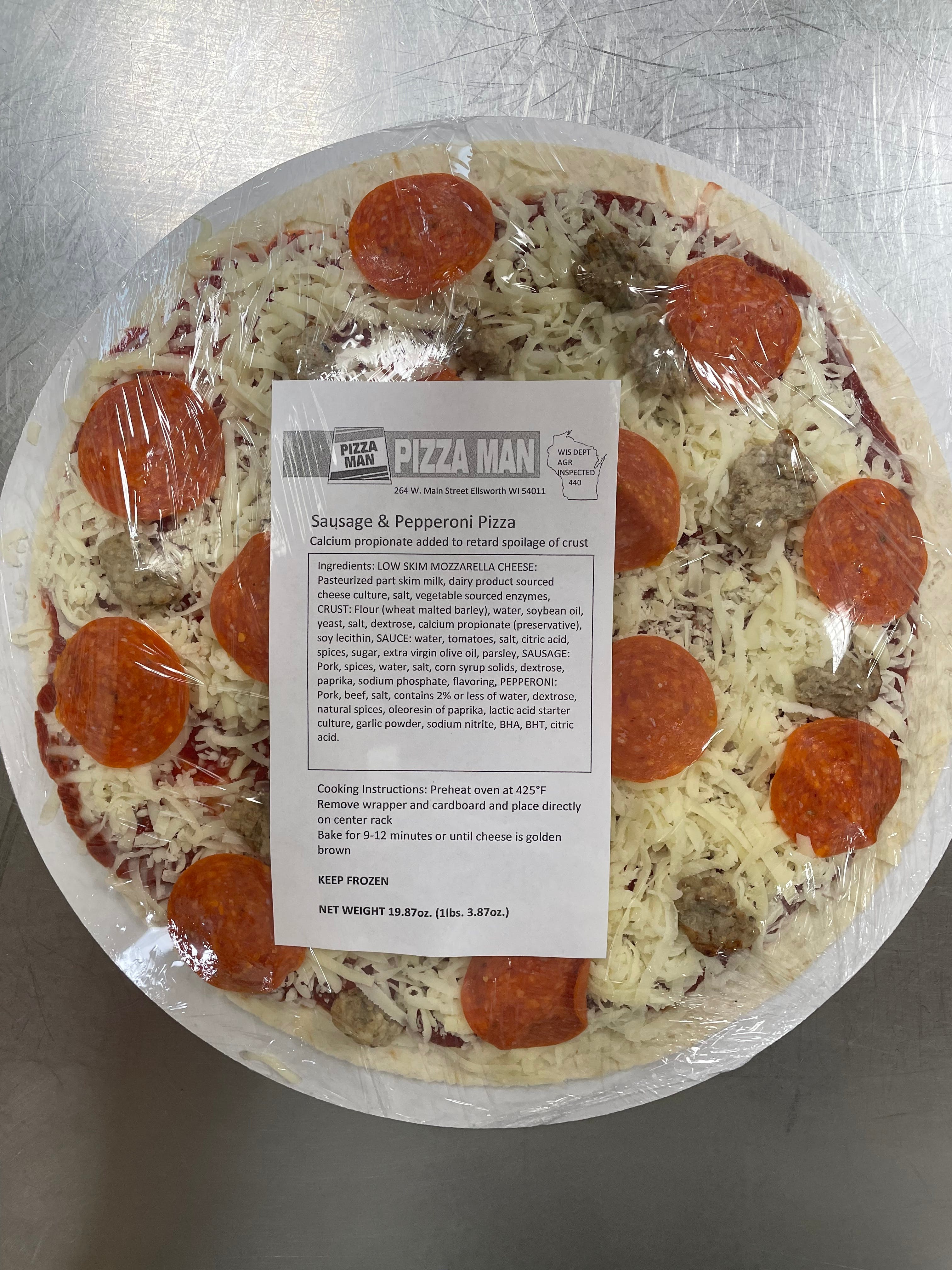 Order Pepperoni & Sausage Pizza Frozen - 12" food online from Pizza Man store, Ellsworth on bringmethat.com