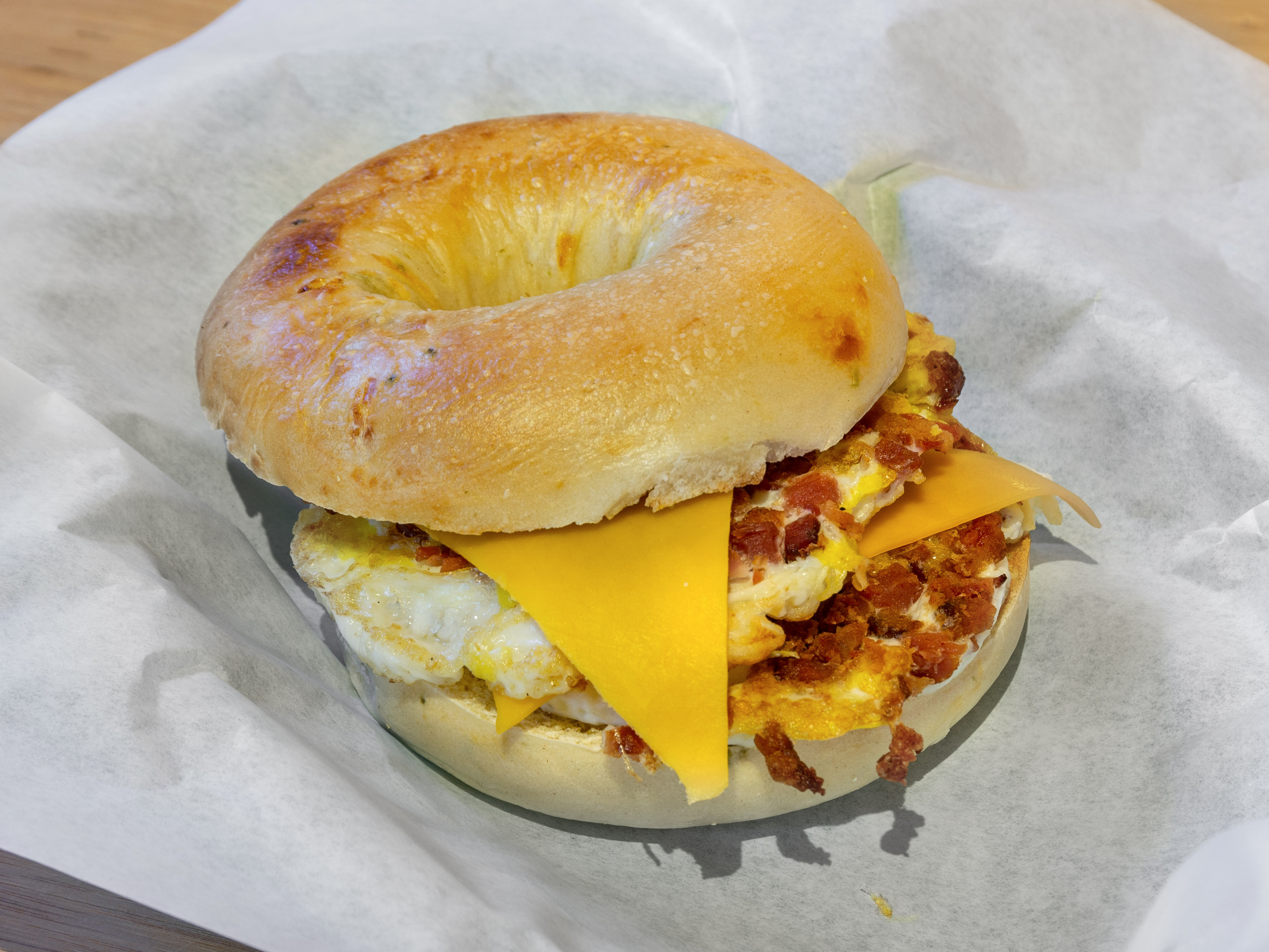 Order Bagel w/ Bacon, Egg & Cheese food online from 8a5e store, Chicago on bringmethat.com