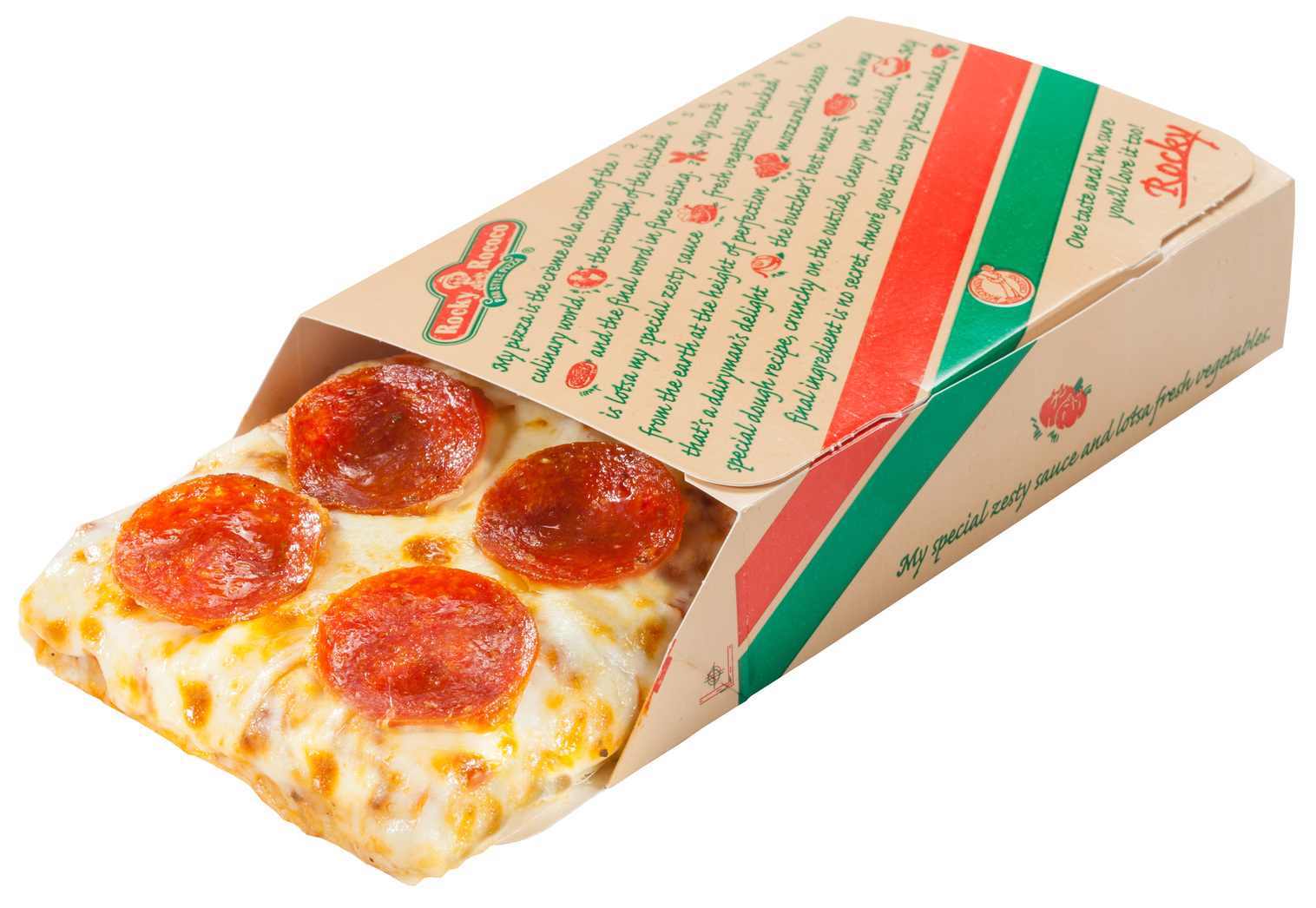 Order Pepperoni Regular Slice food online from Rocky Rococo store, New Berlin on bringmethat.com