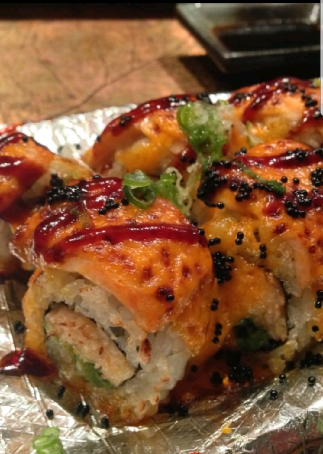 Order Spicy Baked Salmon Roll food online from Love Sushi store, Bakersfield on bringmethat.com