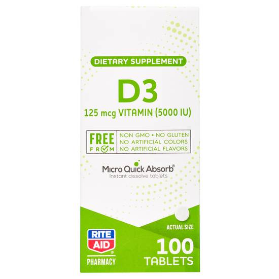 Order Rite Aid Free From Vitamin D3 Tablets 125mcg (100 ct) food online from Rite Aid store, Palm Desert on bringmethat.com