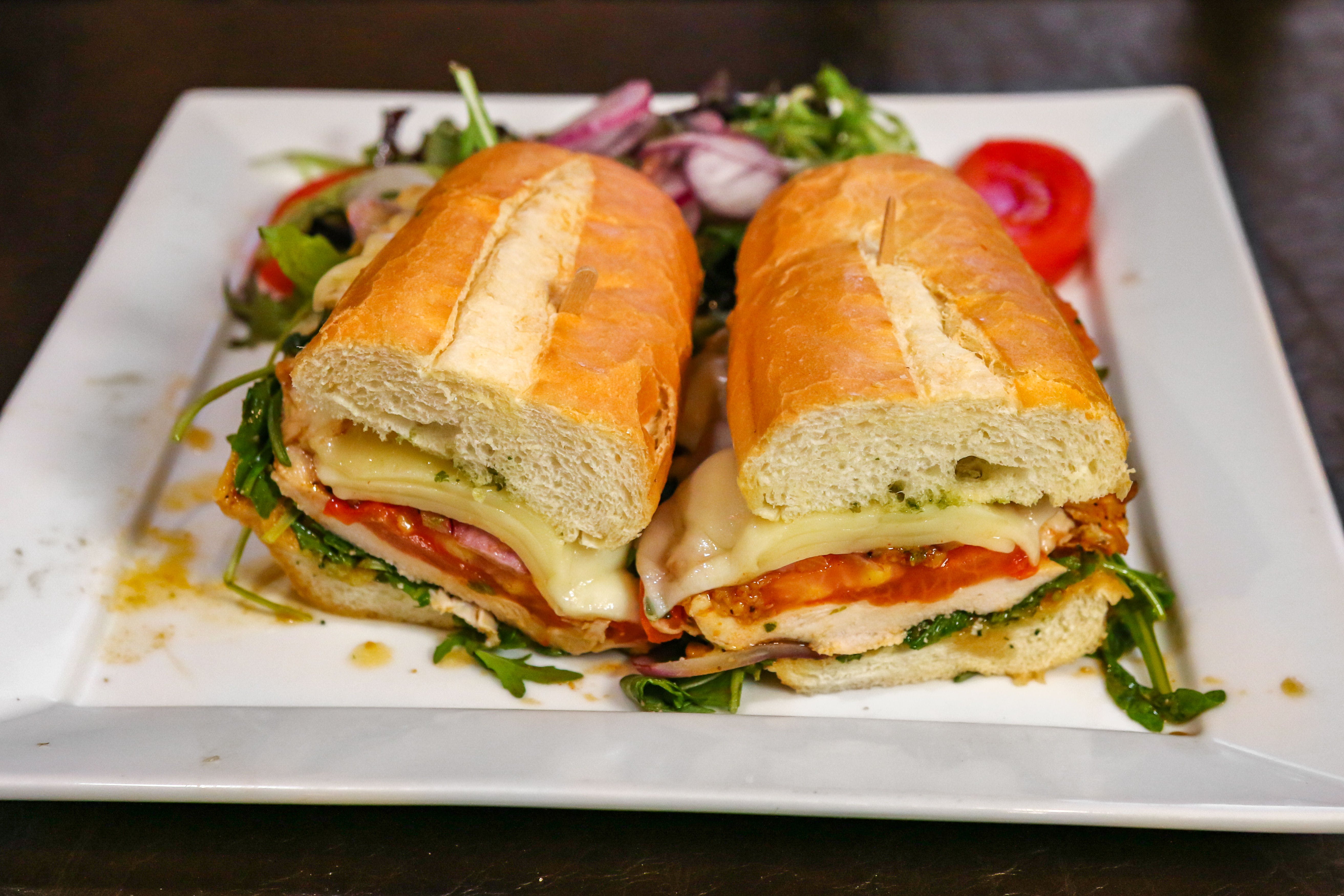 Order Chicken Pomodoro Sandwich - Sandwich food online from Villa Roma store, Laguna Hills on bringmethat.com