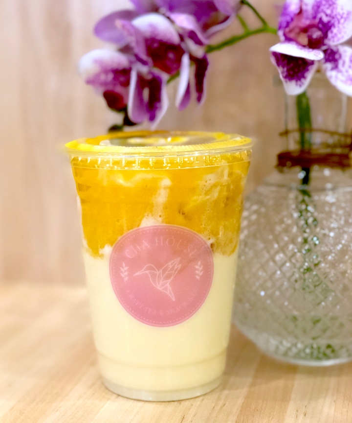 Order Mango Green Milk Tea (Cold Only) food online from Cha House Raleigh store, Raleigh on bringmethat.com