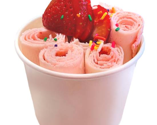 Order Strawberry Rolled Ice Cream food online from Lucky Penguin Frozen Yogurt store, Glen Head on bringmethat.com