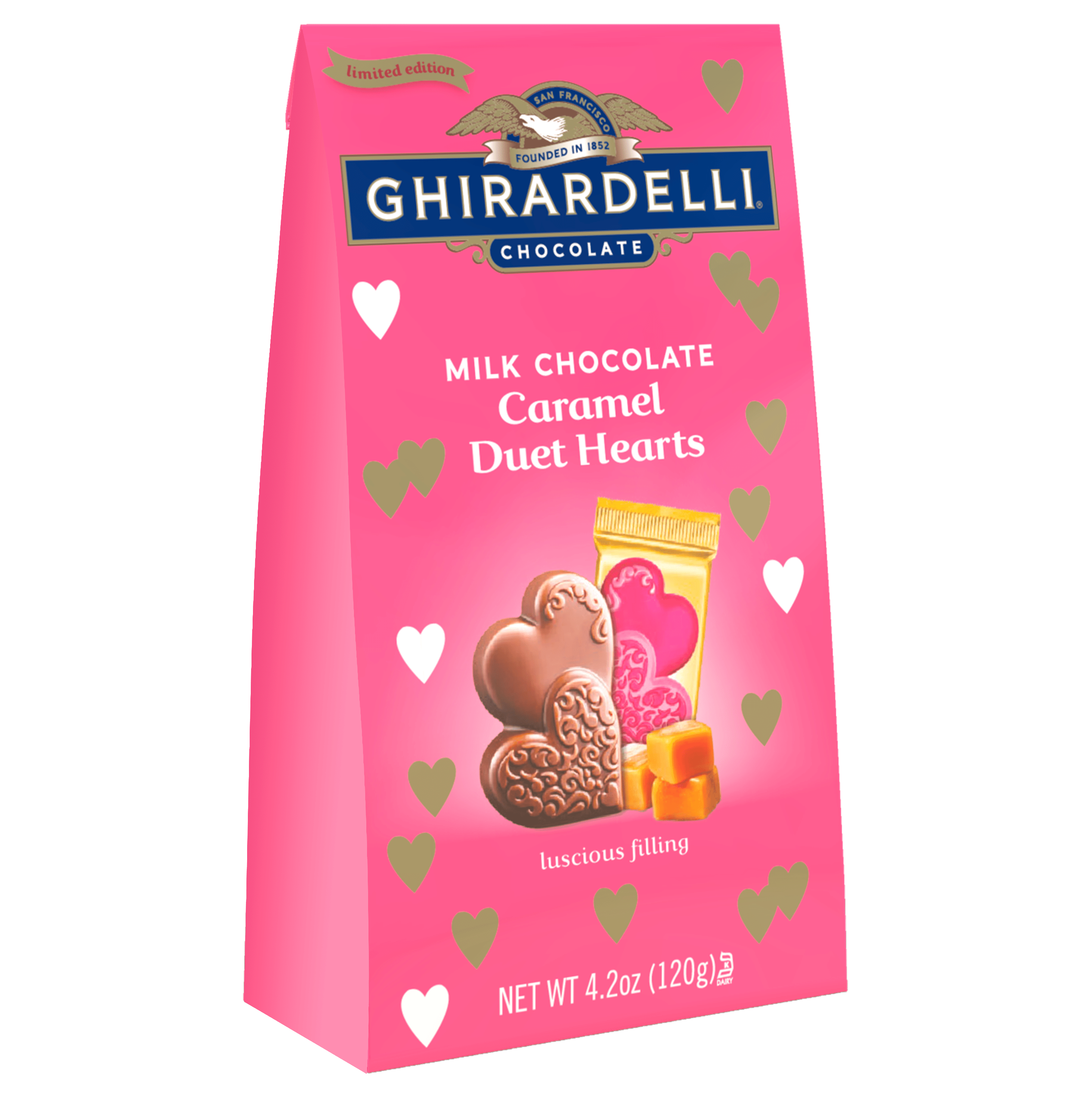Order Ghirardelli Milk Chocolate Caramel Duet Hearts Bag - 4.2 oz food online from Rite Aid store, MILLER PLACE on bringmethat.com