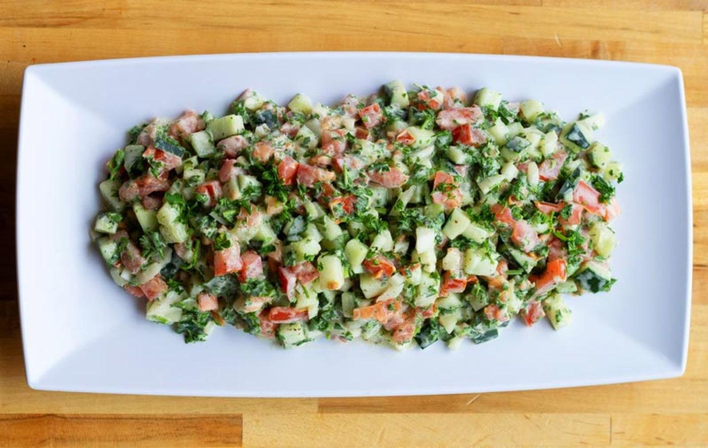 Order Lg Jerusalem Salad food online from Pita Pita Mediterranean store, Orland Park on bringmethat.com