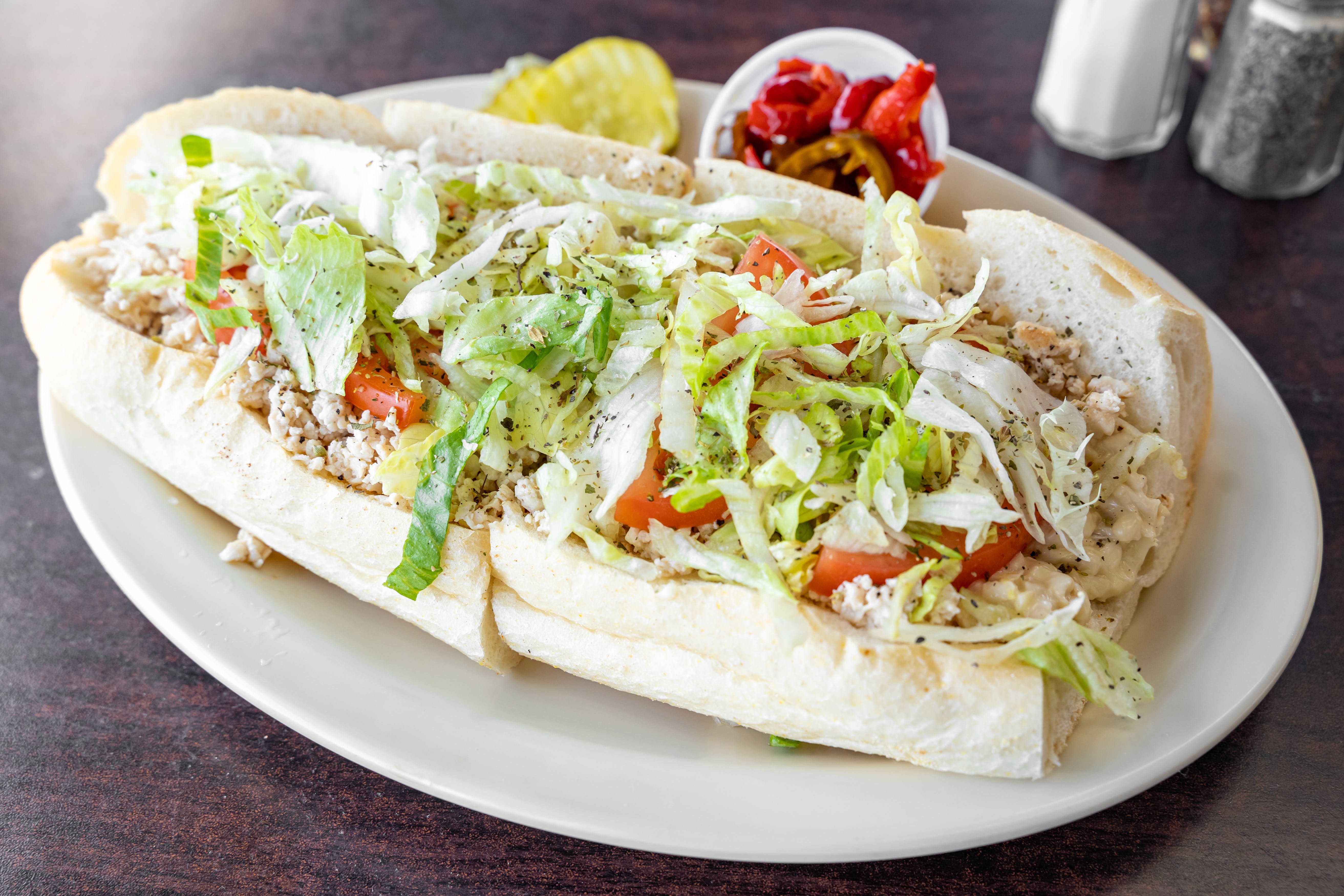Order Chicken Cheesesteak Hoagie - Half 10" food online from Steak Out store, Sewell on bringmethat.com