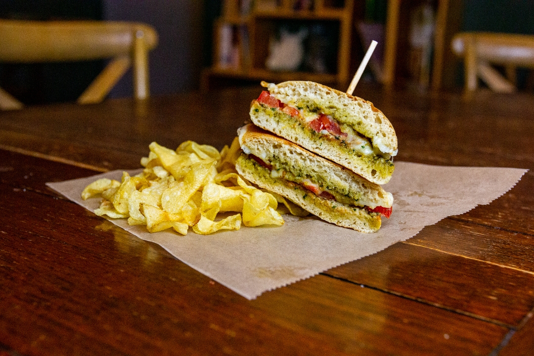 Order Tomato Pesto Sandwich food online from Rhino Coffee store, Shreveport on bringmethat.com
