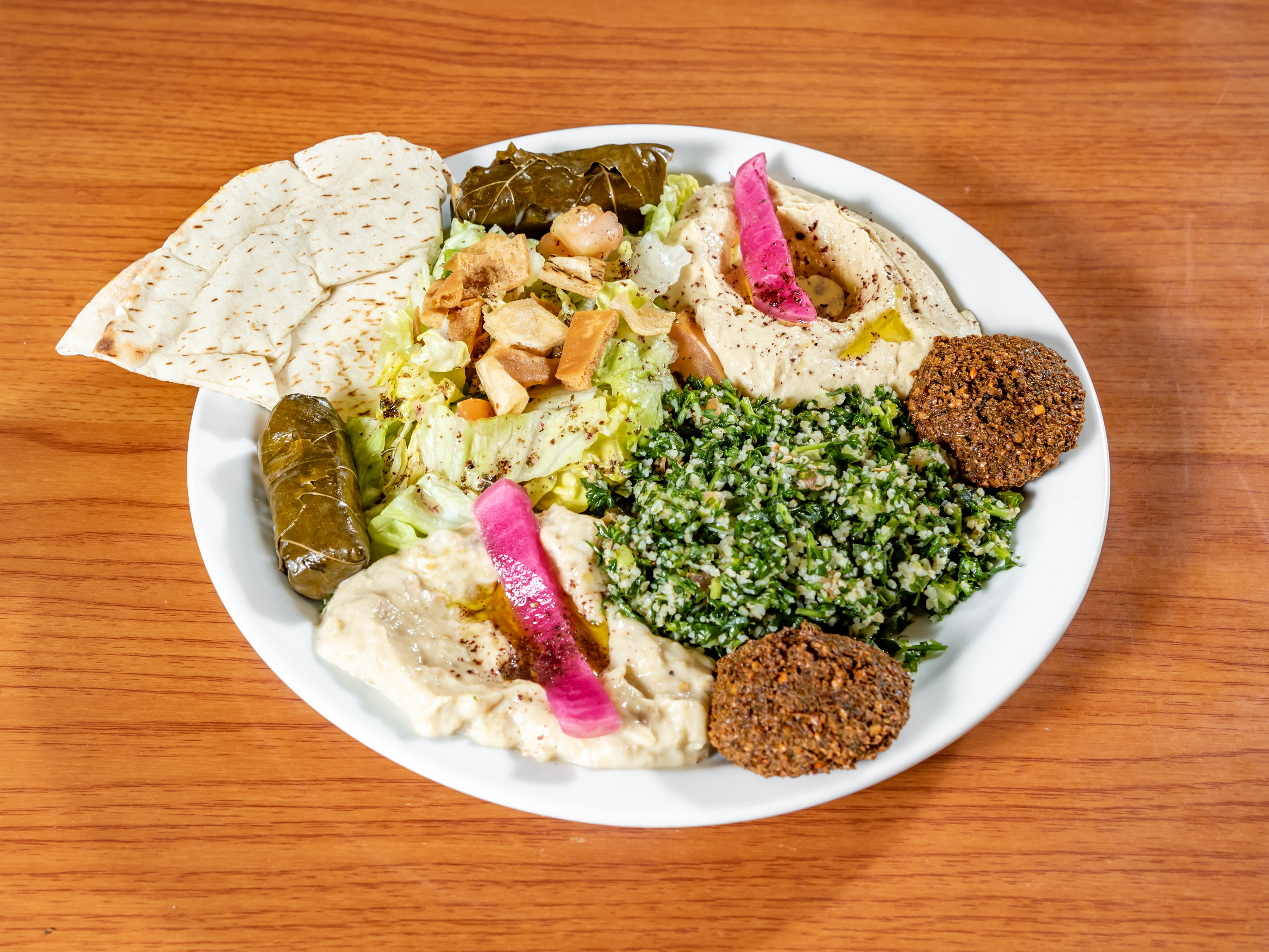 Order Veggie Sampler Entree food online from Sahara Middle Eastern Eatery store, Albuquerque on bringmethat.com