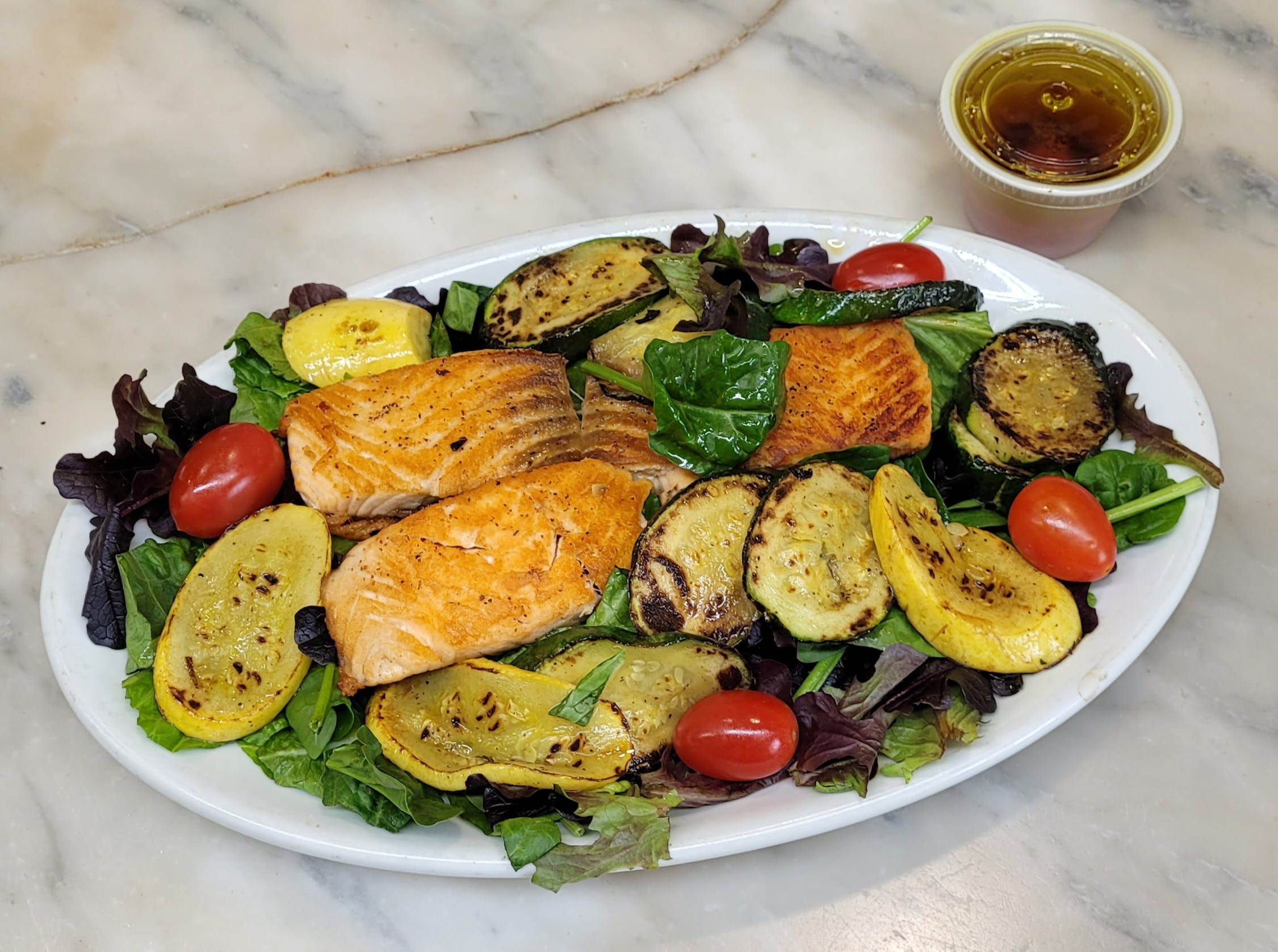 Order Grilled Salmon - Entree food online from Rhythm And Spice Pizzeria And Grill store, New Brunswick on bringmethat.com