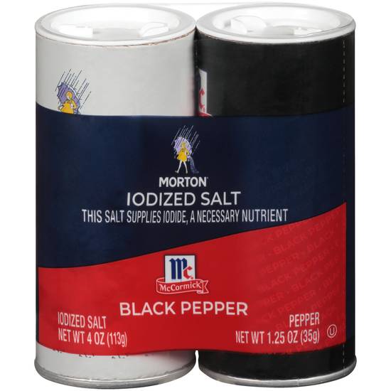 Order Morton Iodized Salt & Pepper Shakers food online from Exxon Food Mart store, Port Huron on bringmethat.com