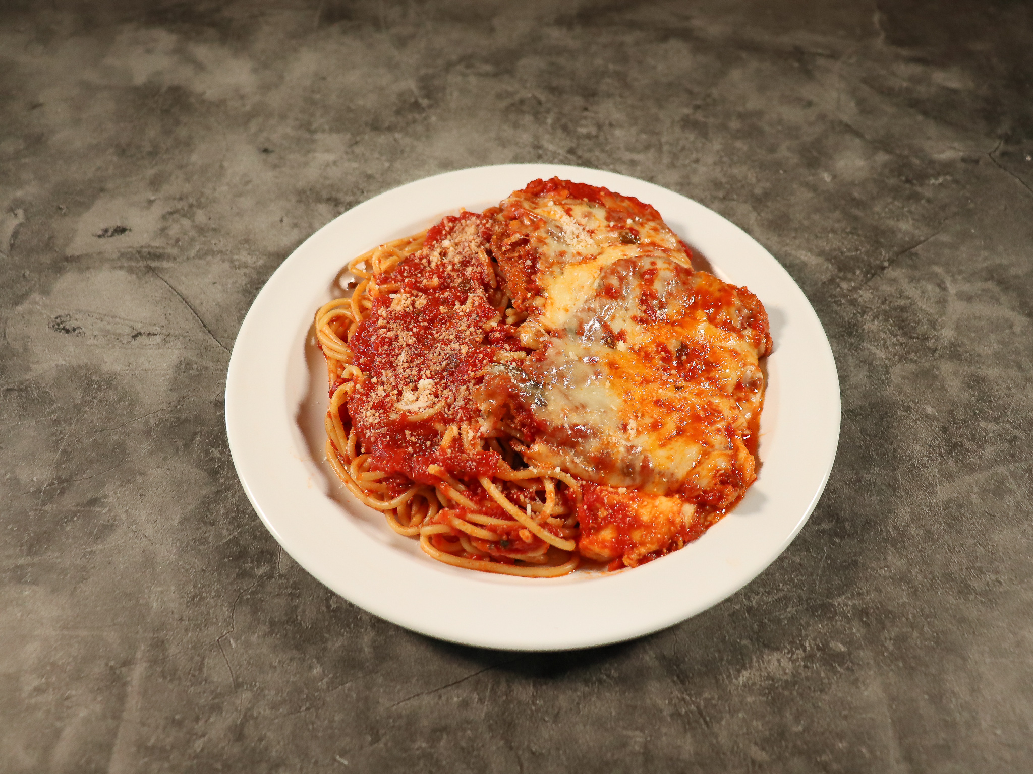 Order Chicken Parmigiana with Spaghetti food online from Costa's Restaurant & Pizzeria store, Roselle Park on bringmethat.com