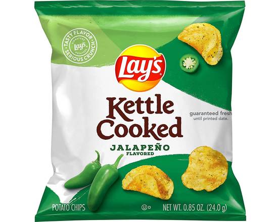 Order Lays kettle Cooked Jalapeno flavored 2 1/2 oz  food online from Pit Stop Liquor Mart store, El Monte on bringmethat.com