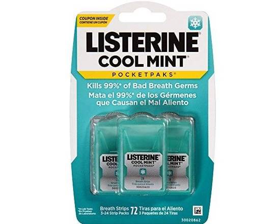 Order Listerine Pocketpaks - Cool Mint - 72 Strips  food online from East Cooper Family Pharmacy store, Mt Pleasant on bringmethat.com