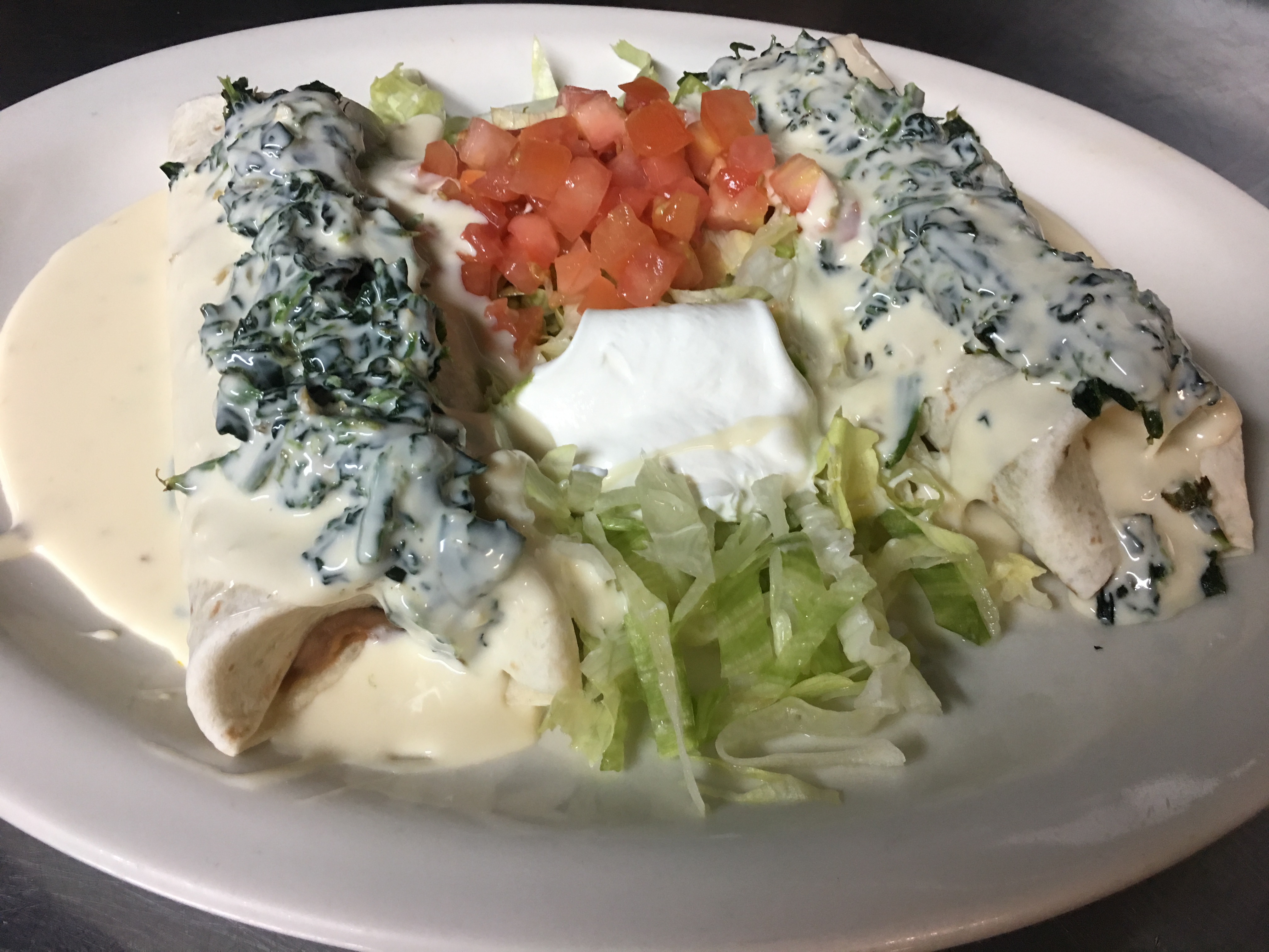 Order Spinach Cream Burritos food online from El Patron Mexican Grill & Cantina store, Albany on bringmethat.com