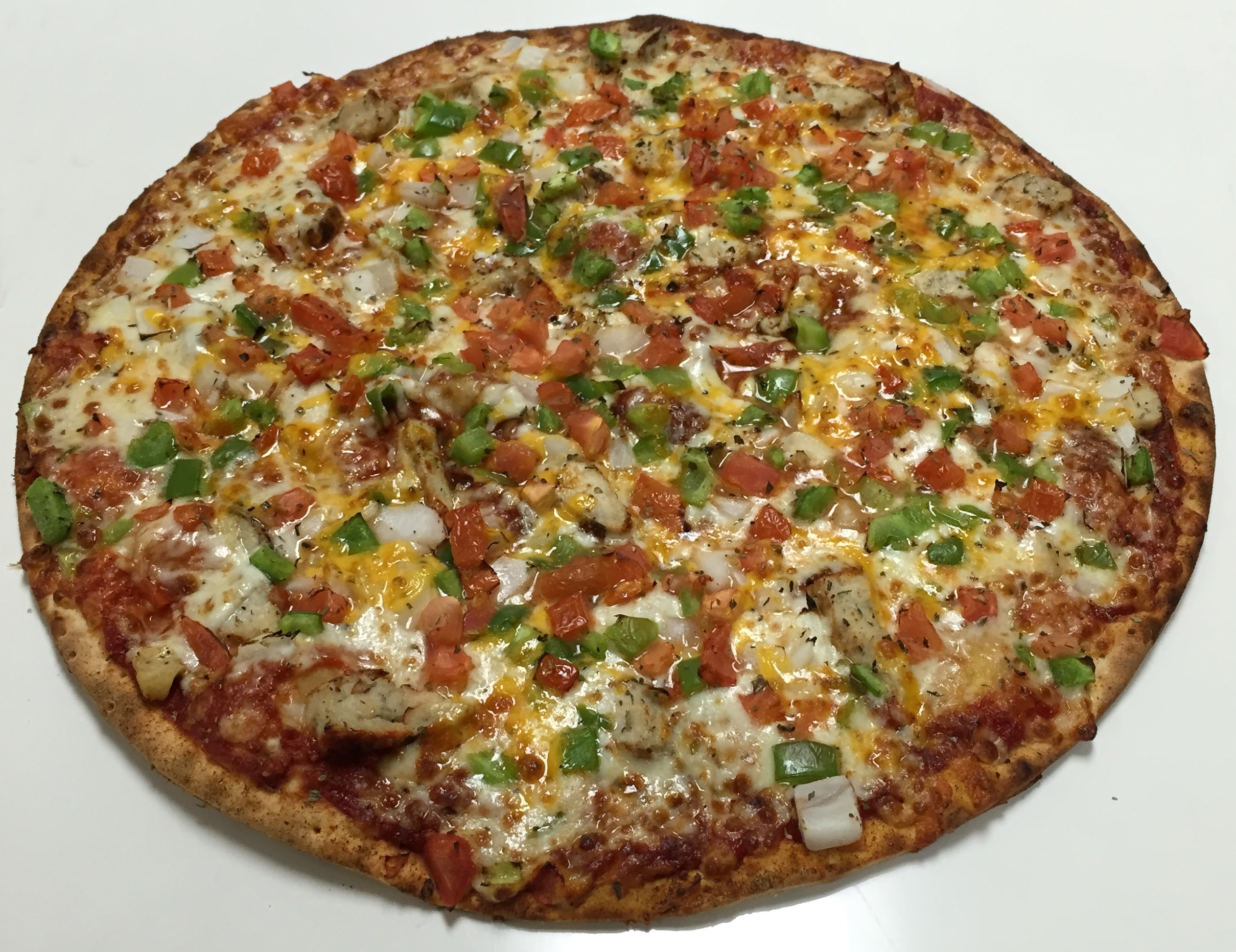 Order Thin Crust Chicken Fajita Pizza food online from Firehouse Pizza store, East Peoria on bringmethat.com