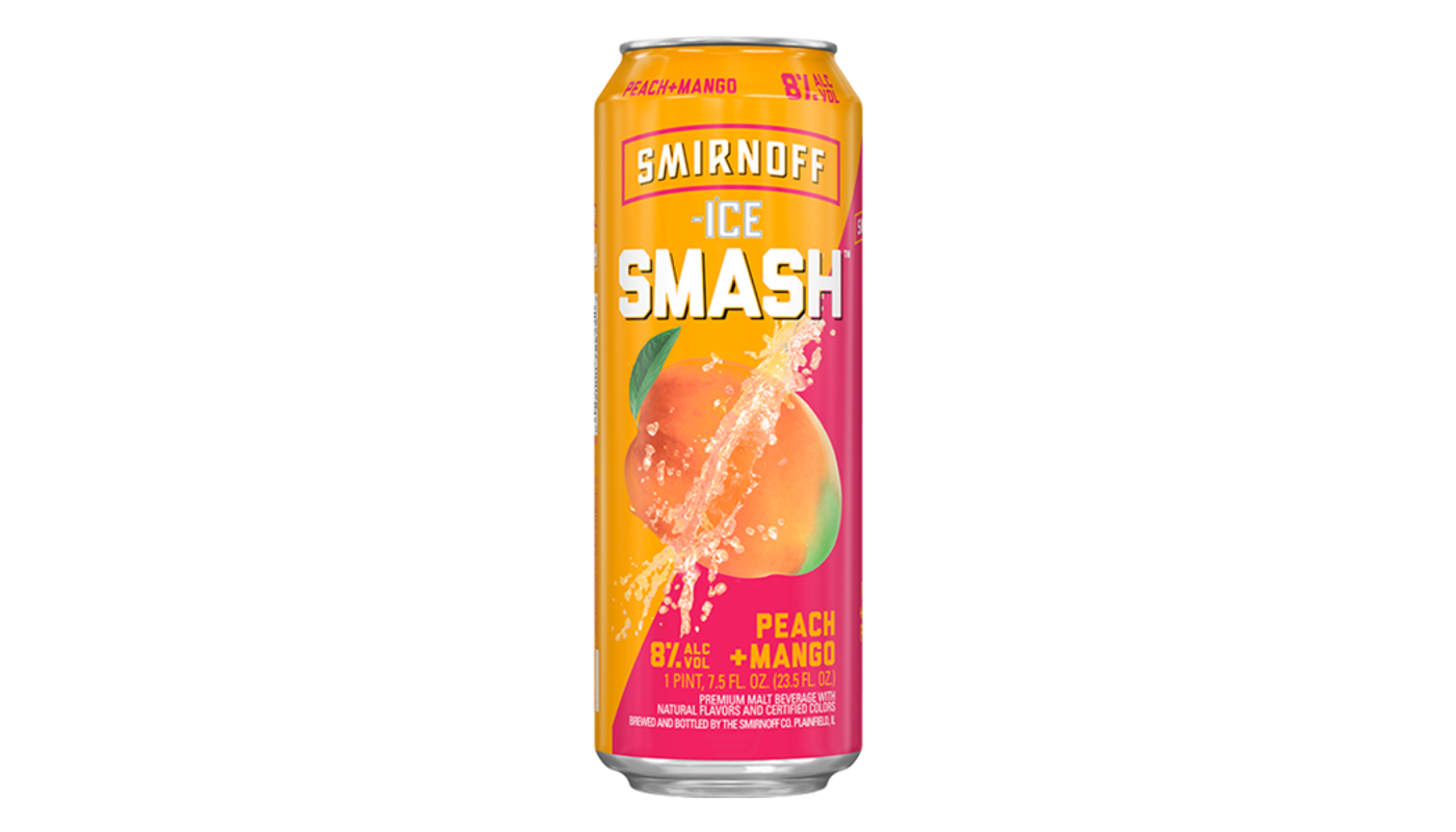 Order Smirnoff Ice Smash Peach + Mango 23.5oz Can food online from Dimension Liquor store, Lake Forest on bringmethat.com