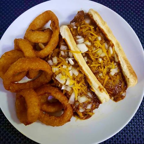 Order Two Chili Cheese Hot Dogs with onions (available after 10:30am) food online from Neli's catering restaurant store, Los Angeles on bringmethat.com