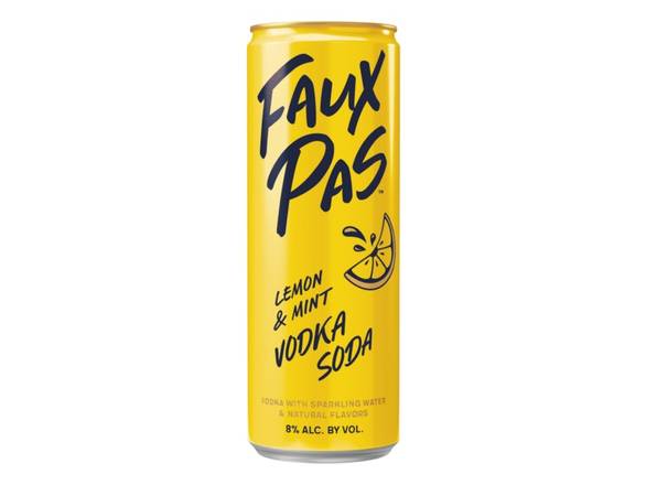 Order Faux Pas Lemon & Mint Vodka Soda - 4x 250ml Cans food online from Josh Wines & Liquors Inc store, New York on bringmethat.com