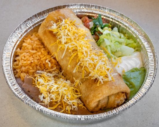 Order 8. Chimichanga Combination Plate food online from Rancherito'S Mexican Food store, Riverton on bringmethat.com