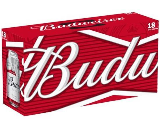 Order Budweiser, 18pk-12oz can beer (5.0% ABV) food online from Samco Food Store store, Bakersfield on bringmethat.com