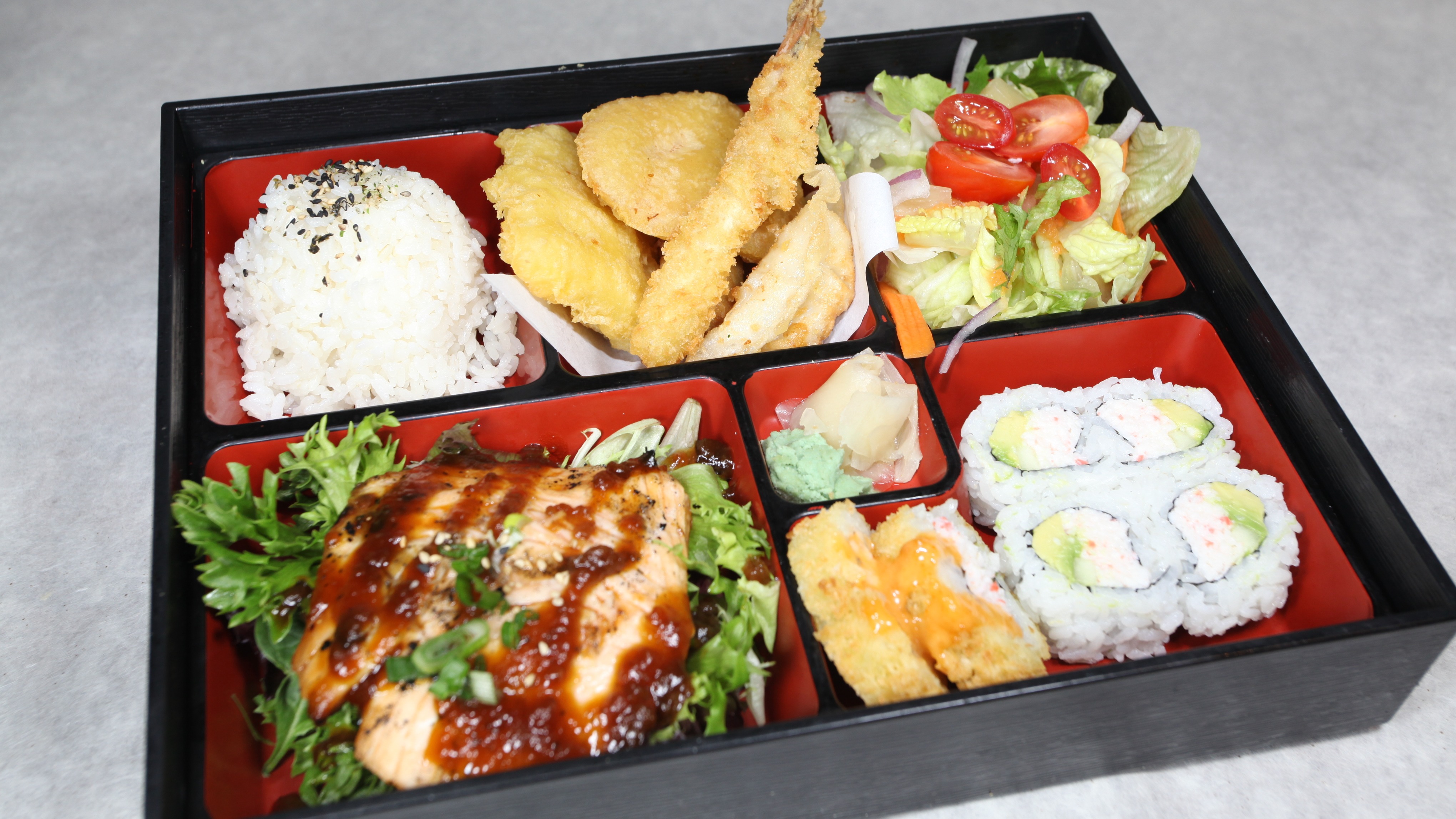 Order SALMON TERIYAKI BENTO BOX (D) food online from Umiya Cedar Park store, Cedar Park on bringmethat.com