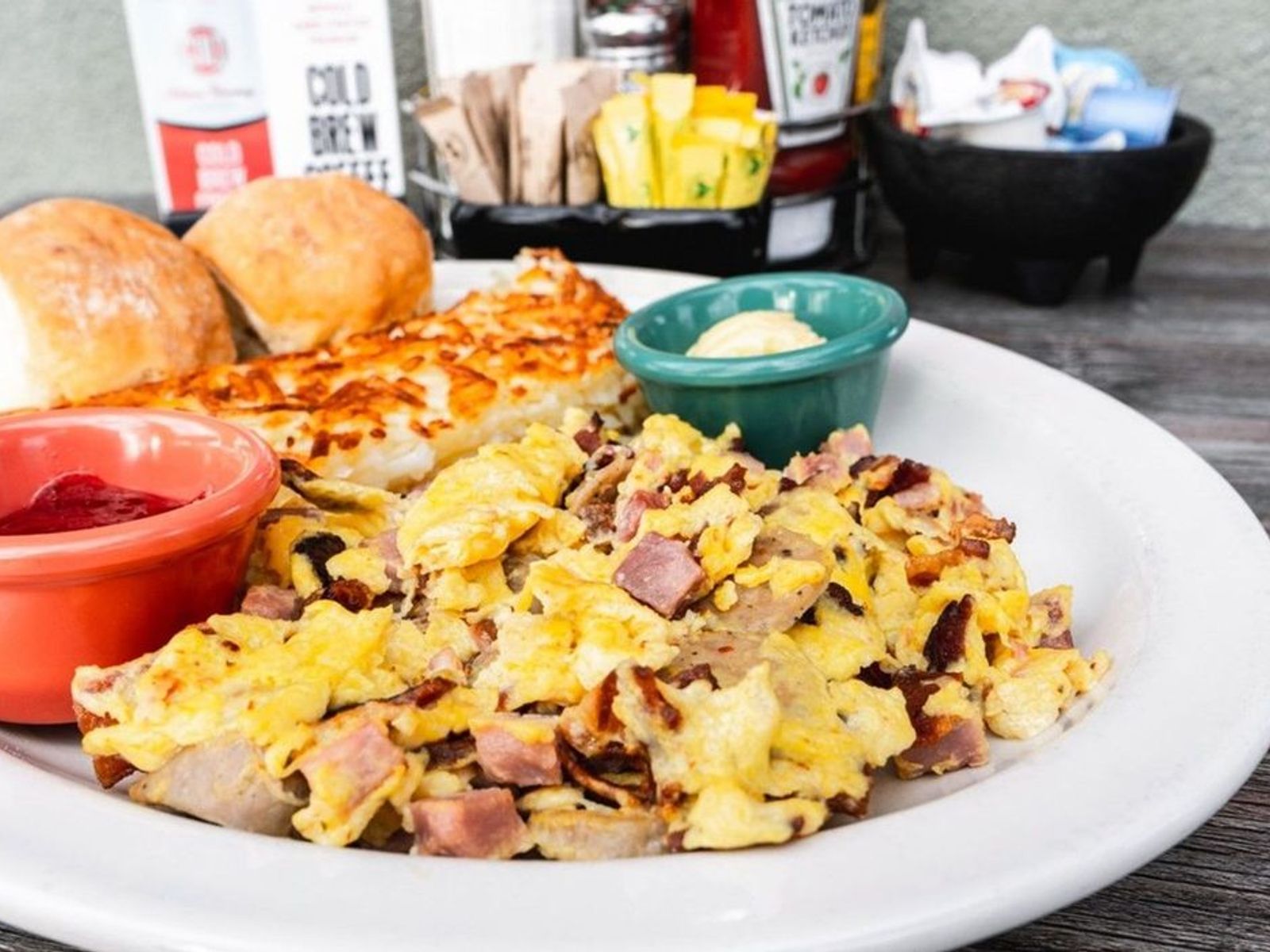 Order Meat Lovers Scramble - OO food online from Biscuits Cafe store, Chandler on bringmethat.com