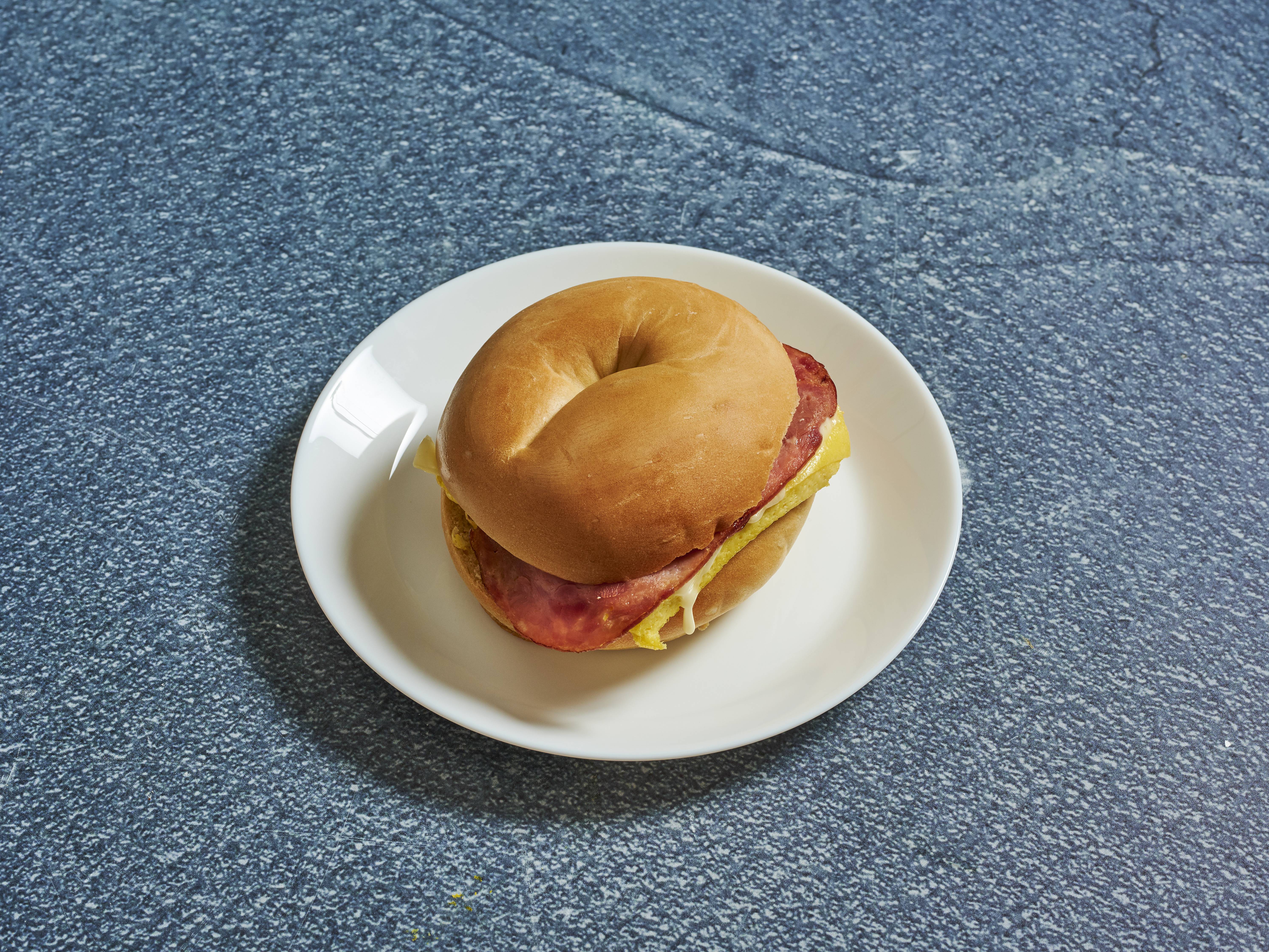 Order Ham, Egg and Cheese Bagel food online from The Ice Cream Shop store, Irvine on bringmethat.com
