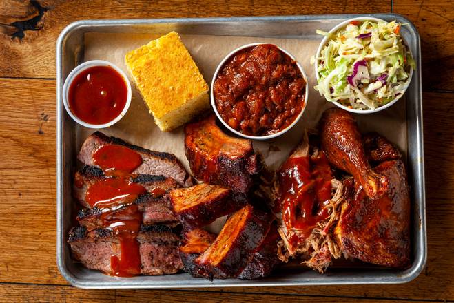 Order Four Meat Combo food online from Bad to The Bone BBQ store, San Juan Capistrano on bringmethat.com