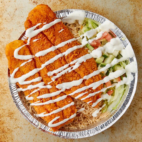 Order Fried Fish Gyro Over Rice  food online from Mehfil Indian Restaurant store, Atlantic City on bringmethat.com