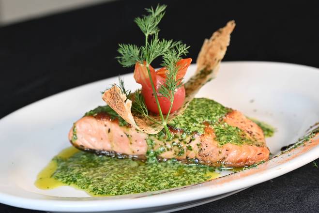 Order Grilled Salmon With Creamy Pesto Sauce  food online from Allen Bar & Lounge store, Hanover on bringmethat.com