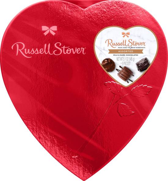 Order Russell Stover Valentine's Day Red Foil Heart Assorted Milk Chocolate & Dark Chocolate Gift Box, 5.1 oz food online from CVS store, CALABASH on bringmethat.com