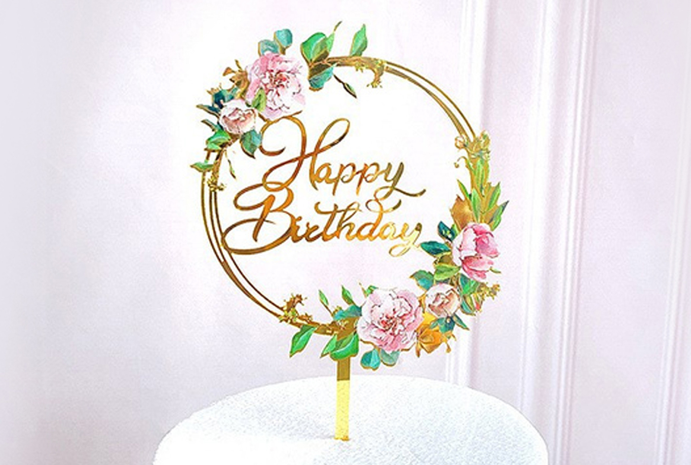 Order Gold Circle Happy Birthday Cake Topper food online from Tous Les Jours store, Carrollton on bringmethat.com