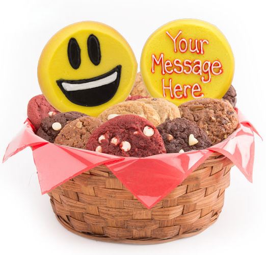 Order W446. Sweet Emojis Basket food online from Cookies By Design store, Glenview on bringmethat.com