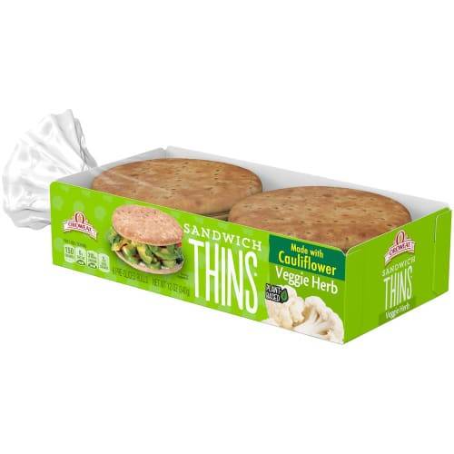 Order Oroweat · Veggie Herb Sandwich Thins (6 ct) food online from United Supermarkets store, Plainview on bringmethat.com
