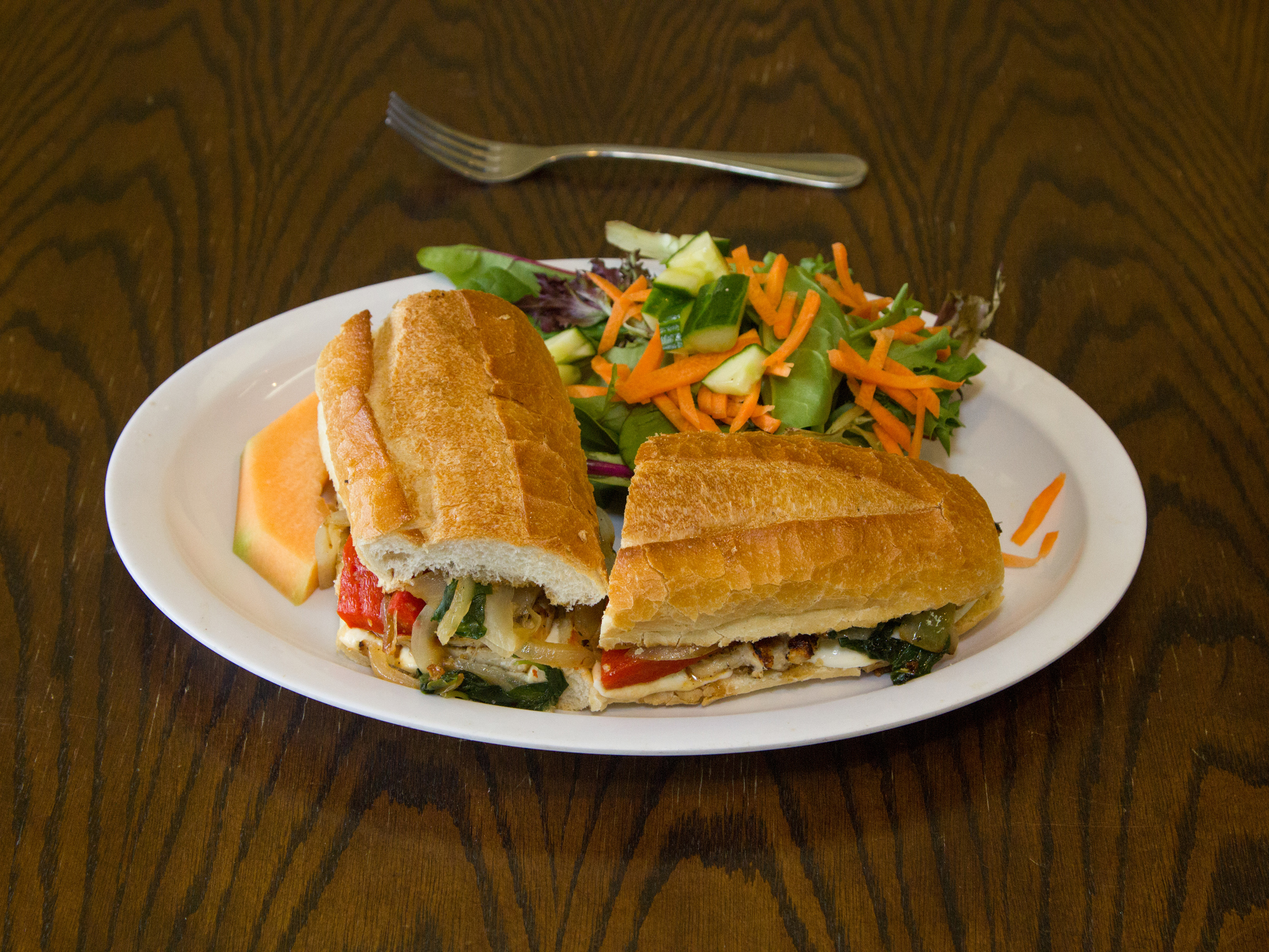 Order Grilled Chicken, Mozzarella, Peppers, Onions, and Spinach Sandwich food online from Bonjour Montclair store, Montclair on bringmethat.com