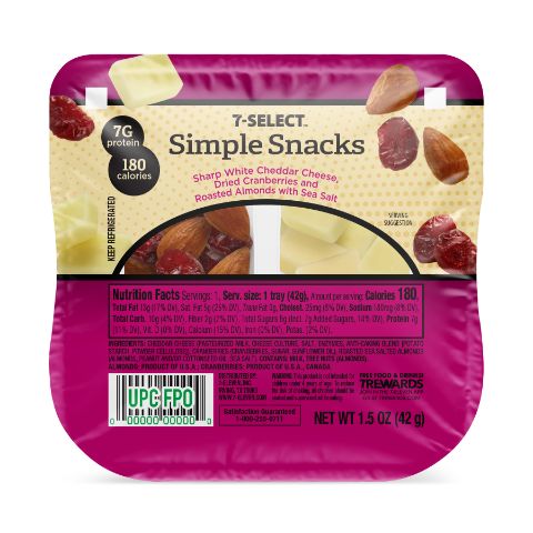 Order 7-Select Simple Snack Sharp Whole Almond Cranberry food online from 7-Eleven store, Chicago on bringmethat.com
