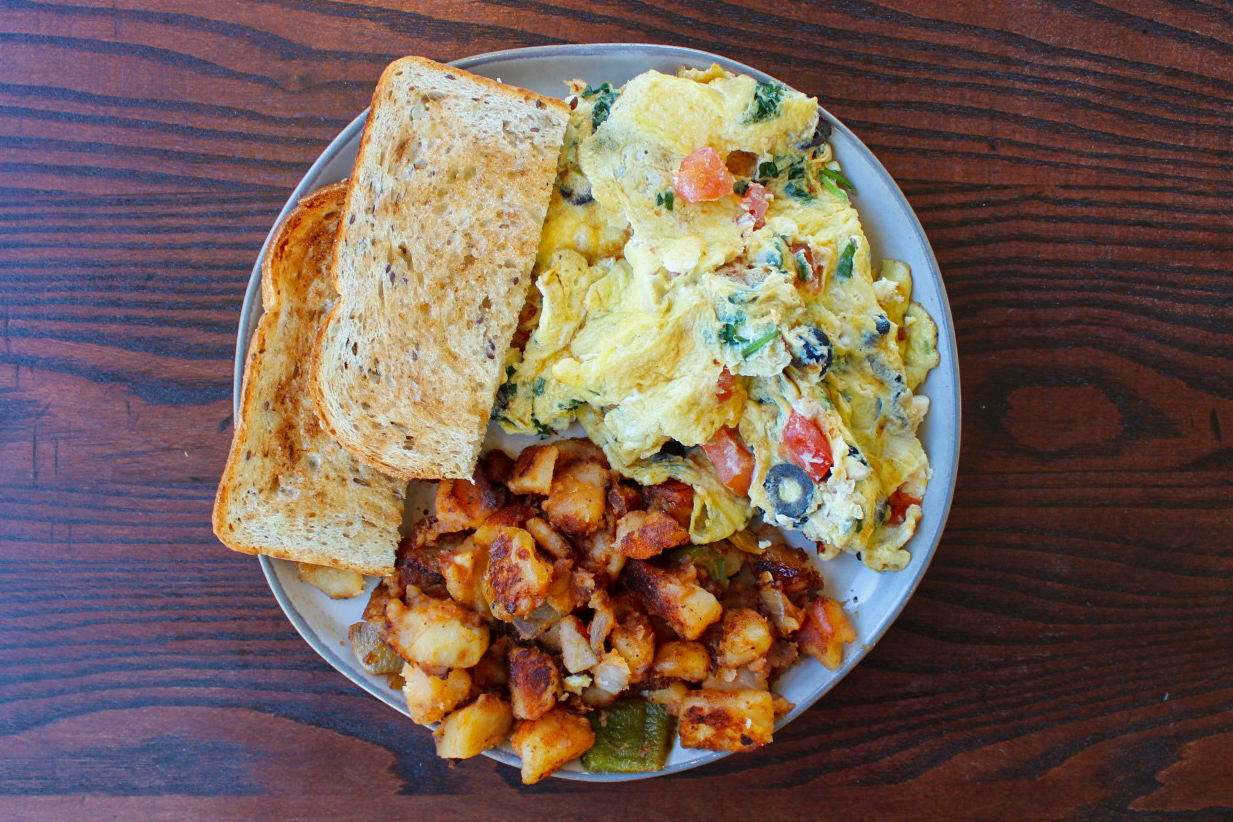 Order Greek Breakfast Omelette food online from Corner Cafe store, Annapolis on bringmethat.com