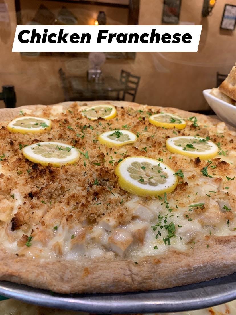 Order Chicken Francese Pizza - Large 16'' (8 Slices) food online from Villa Monte store, Old Bethpage on bringmethat.com