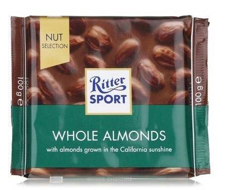 Order Ritter Sport with Whole Almonds Chocolate food online from Classic Candy Shack store, San Francisco on bringmethat.com