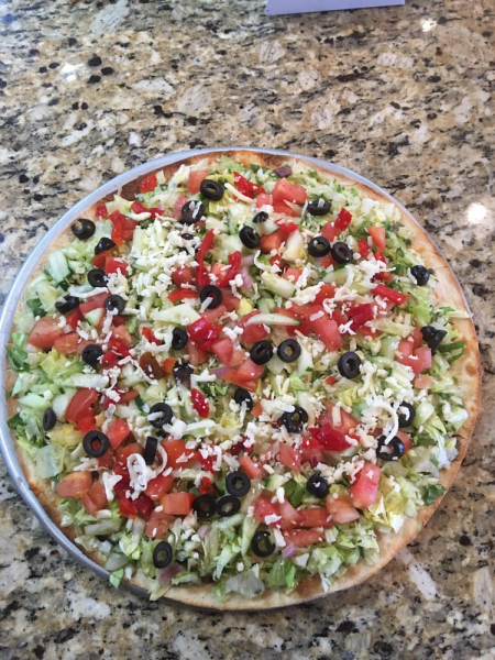 Order Thin Crust Salad Pizza food online from Toskana Pizzeria Restaurant Cafe store, Little Neck on bringmethat.com