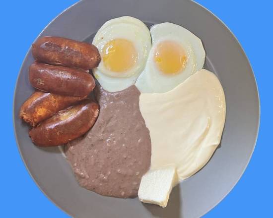 Order  #2 Two Eggs, Salvadoran Sausage, Beans, Cream, Cheese, and Two hand made Torillas Bundle food online from Sabrositas store, Los Angeles on bringmethat.com