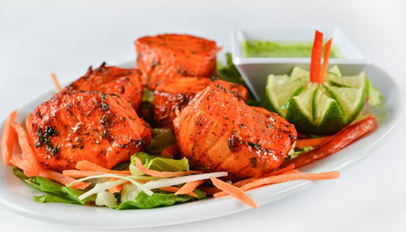 Order Tandoori Salmon-8pcs food online from Momo King store, Mountain View on bringmethat.com