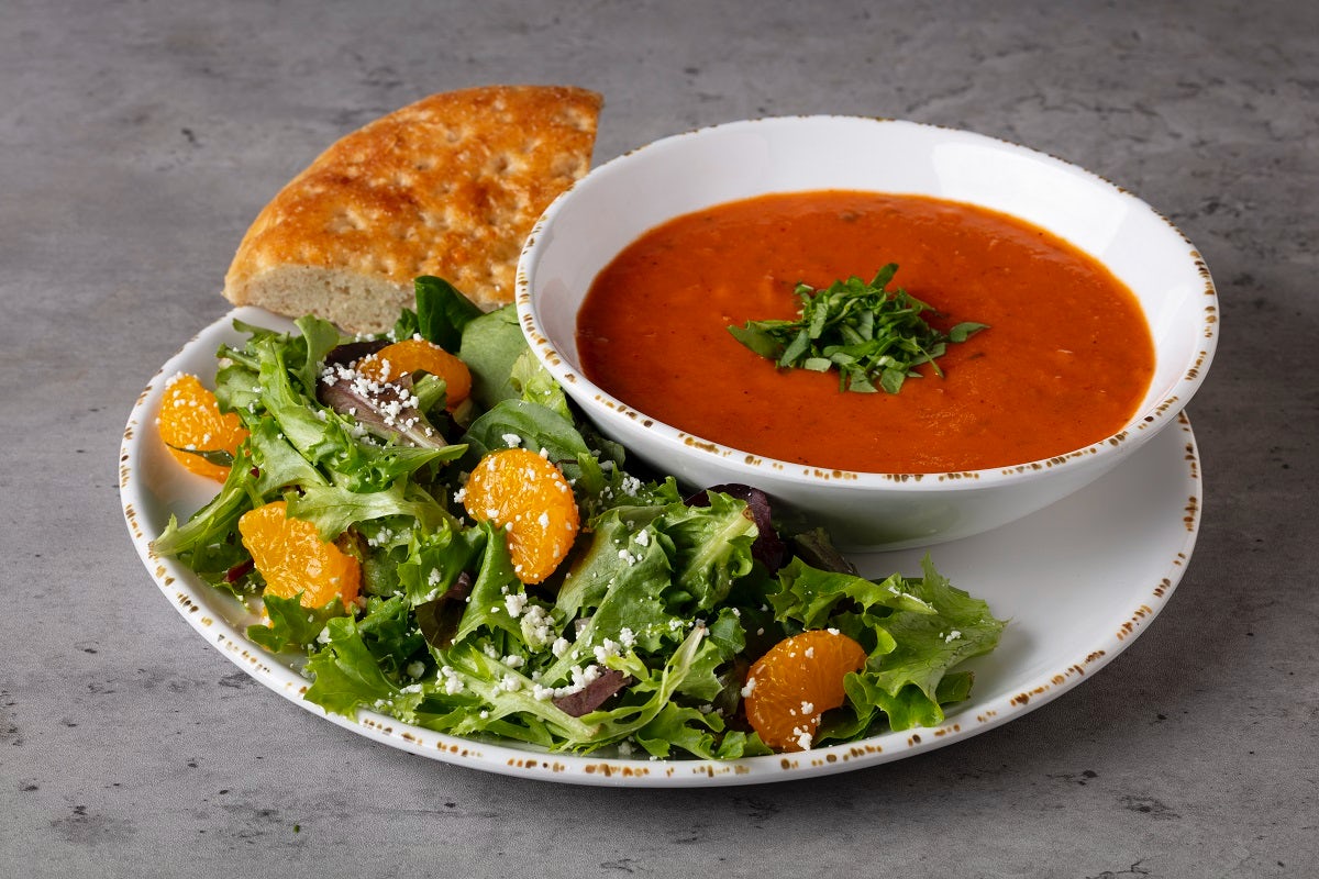 Order Tomato Bisque + Side Salad food online from Urbane Cafe store, Visalia on bringmethat.com