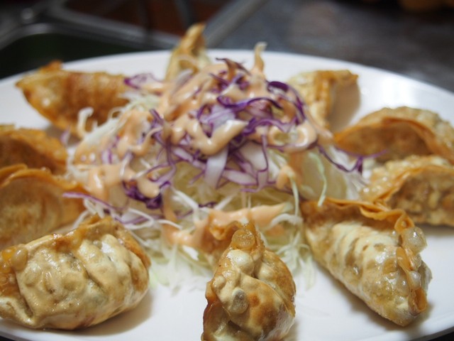 Order N-67. Fried Dumplings 12 (튀김만두/油炸饺子) food online from Restaurant Namsan store, Los Angeles on bringmethat.com